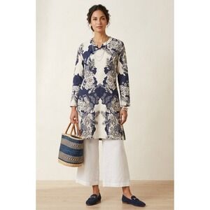 Minibee Linen Dress XXL Long Sleeve Tunic Ethnic Floral Chinese Frog Buttons